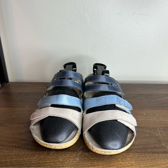 Karyoka Blue & Gray Leather Wedge Sandals Sz 38 - Picture 4 of 6